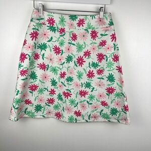 Josephine Chaus Womens White Pink Green Floral Daisy A-Line Mini Skirt‎ Size 6